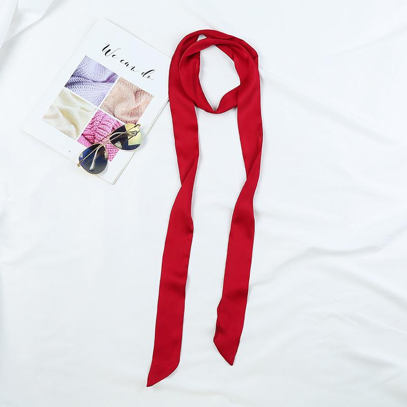 Women's Solid Silk Ribbon Scarf: Thin, Long, Narrow Neck Tie & Shirt Accessory