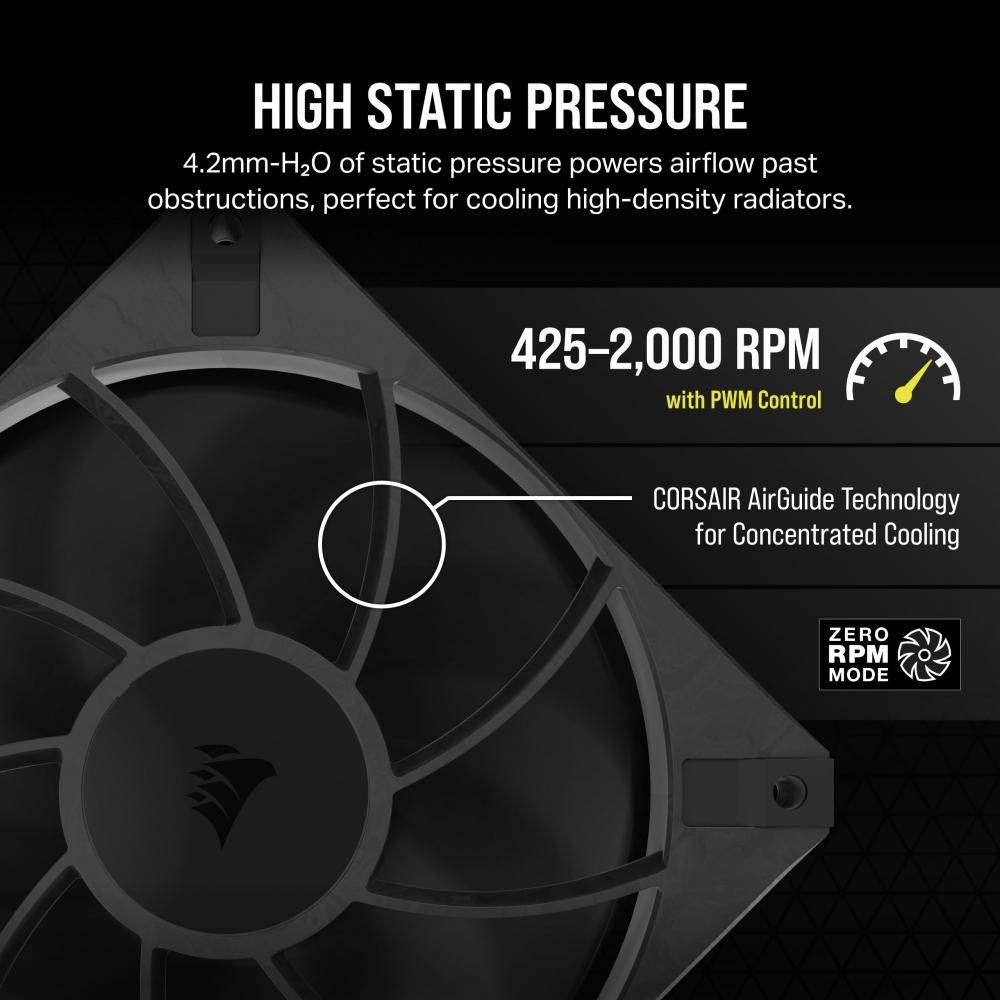 Corsair Вентилятор для корпуса ПК RS120 MAX 120 мм PWM толщиной 30 мм, тройной, черный, CO-9050171-WW