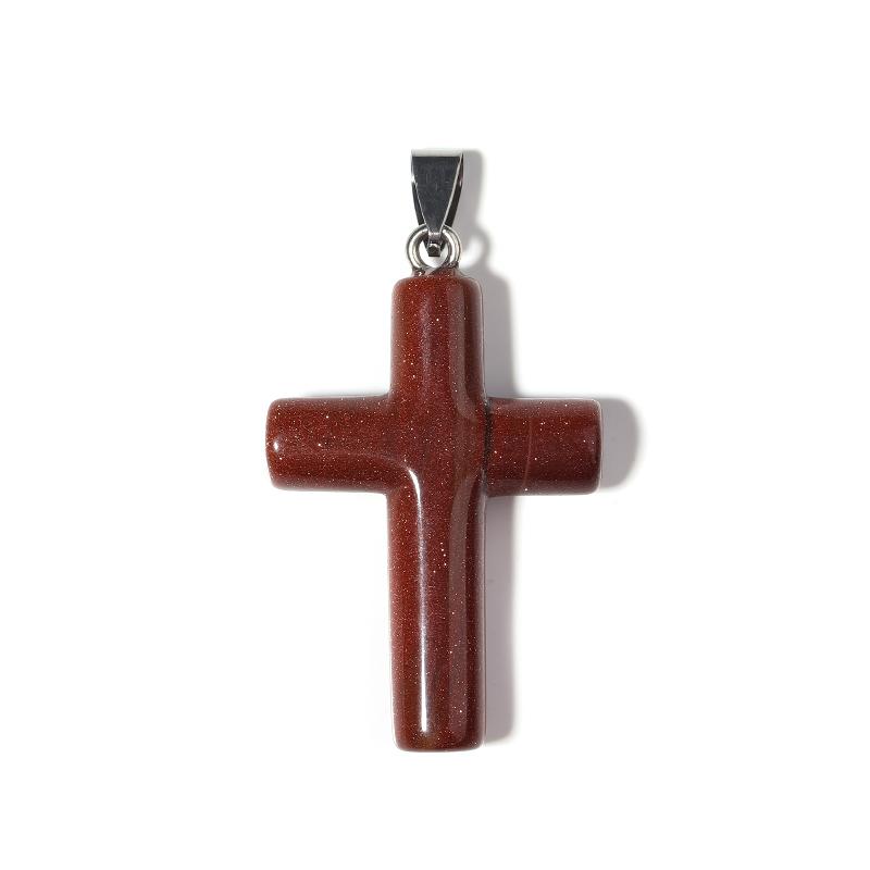 Natural Stone Cross Charm With Metal Loop Tiger Eye Opal Jewelry Prayer Pendant Necklace Making Accessories Diy Components