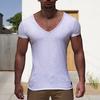 Мужская футболка с короткими рукавами и V-образным вырезом, однотонная, мягкая, приталенная, средней длины, эластичная