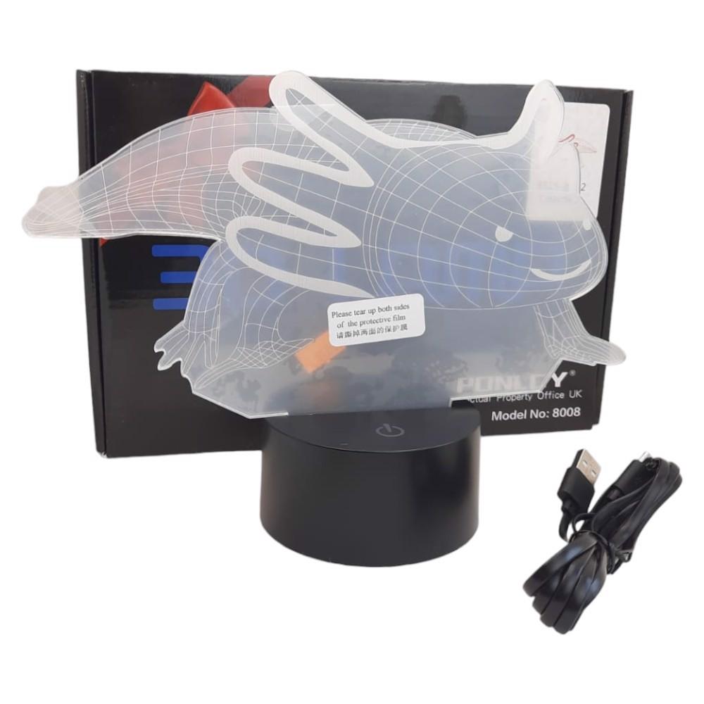 Lampka Nocna Led Aksolotl Efekt 3D Kolorowa Dla Dzieci Pilot Prezent