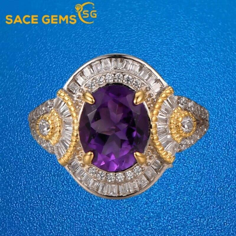 Sace Gems Роскошные кольца из стерлингового серебра 925 пробы с изменяемым размером, кольца с натуральным аметистом для женщин, обручальные, коктейльные, вечерние, изящные ювелирные изделия, подарок