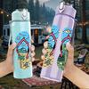 1PC Tropical Pattern Flip Flop Sandal Print 750ml Color Plastic Sports Water Bottle Leakproof Flip Straw Lid Suitable for Sports Office Home Use