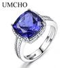 Роскошные кольца с танзанитом для женщин, женские обручальные кольца из натурального твердого стерлингового серебра 925 пробы, ювелирные изделия, Рождественский подарок с коробкой