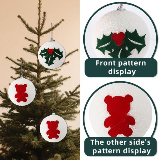 Christmas Ball Ornaments White Foam Balls with Leaf/Bear Pattern Xmas Tree Hanging Ornaments for Holiday Home Tree Decor