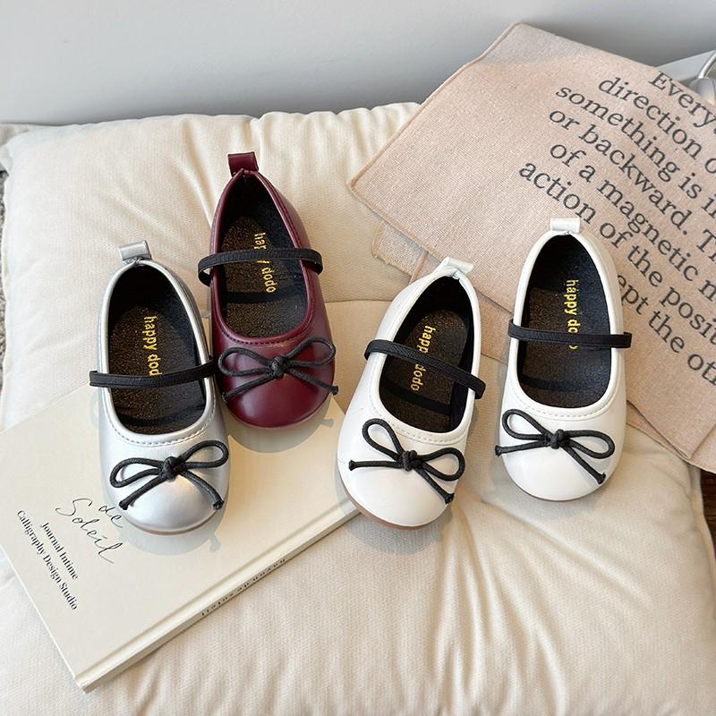 Girls Leather Shoes for Party Wedding Kids Flats Moccasins Shoes with Bow-knot Round Toe Soft Sole Children Princess Shoes