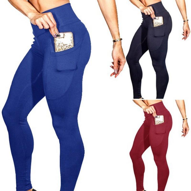 High-Waisted Yoga Leggings With Side Phone Pocket Running Workout Fitness Women