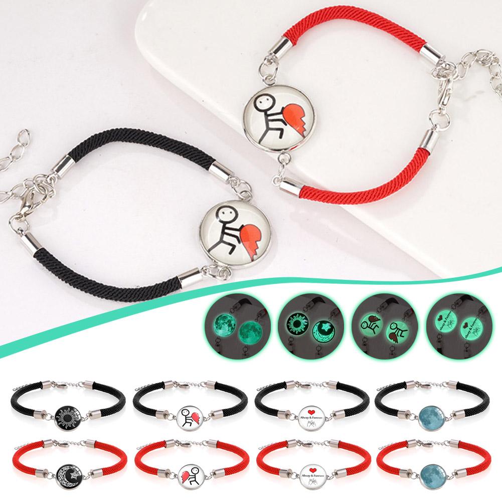 2 шт./компл. романтические светящиеся браслеты для пар с изображением солнца и луны для женщин, плетеный браслет для мужчин ручной работы Ro O4X9