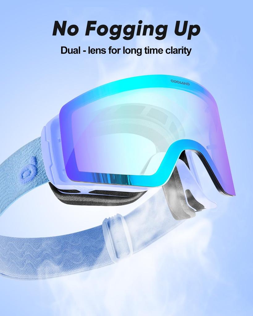Фотохромные горнолыжные маски Odoland с зеркальным покрытием OTG Очки UV400 Автоматические Ударопрочные Взрослый размер Линзы меняющие цвет, Защита от запотевания, Совместимые, Защита,
