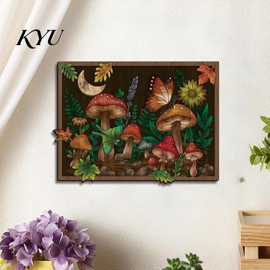 Unique Housewarming Gift Boho Moon Mushroom Wall Hanging Decor, Vintage Forest Multi-Layer Wooden Plaque, Floral Wood Cutout Decoration Butterfly