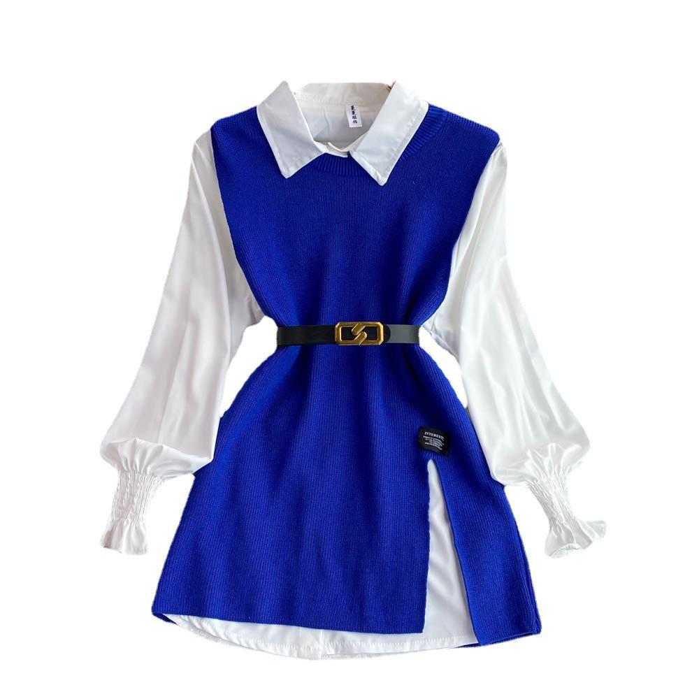 2024 Spring/Autumn Women's Loose Fit Two-Piece: White Shirt & Knit Sweater Vest