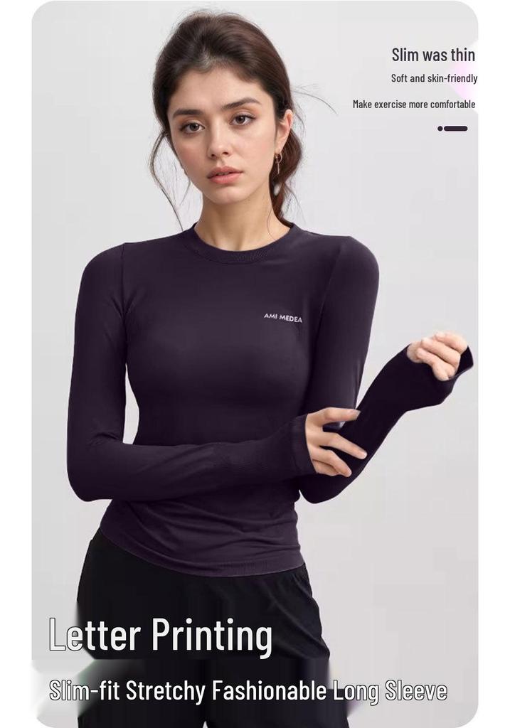 Luminous Letters Trendy Yoga Slimming Long Sleeve Quick-Dry T-shirt for Women