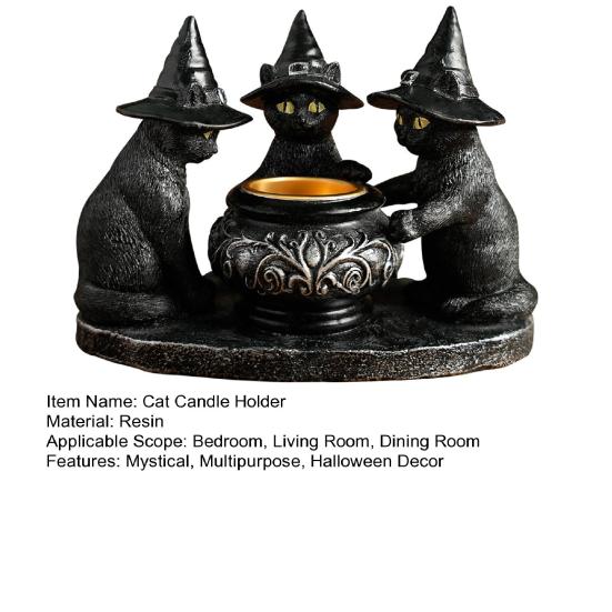 Подсвечник в виде черного кота, смоляной подсвечник в виде кошек на Хэллоуин с ведьмиными шляпами, винтажный подсвечник, настольное украшение, подарок для любителей кошек