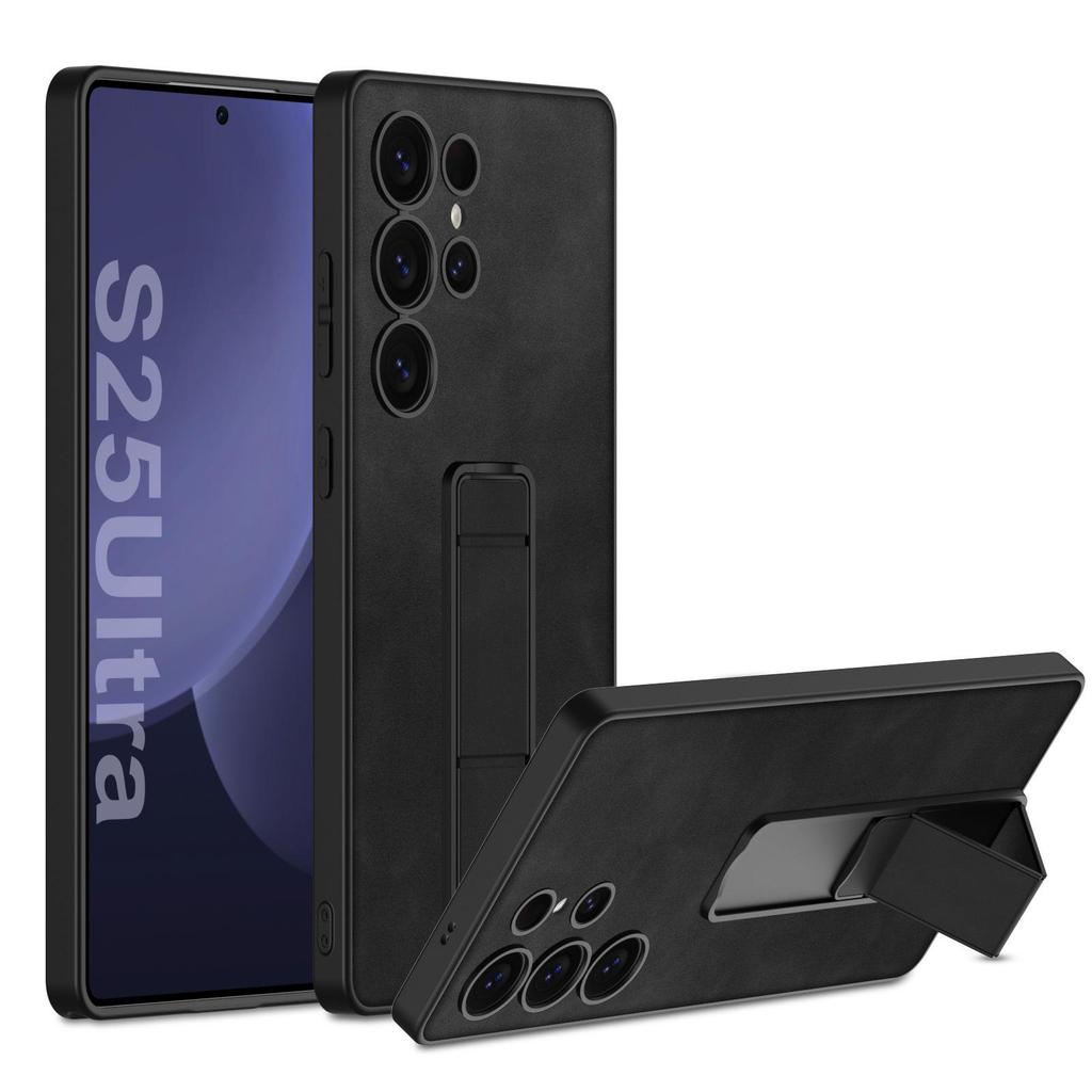 Чехол-подставка Samsung S25 Ultra - Ударопрочный матовый кожаный жесткий чехол