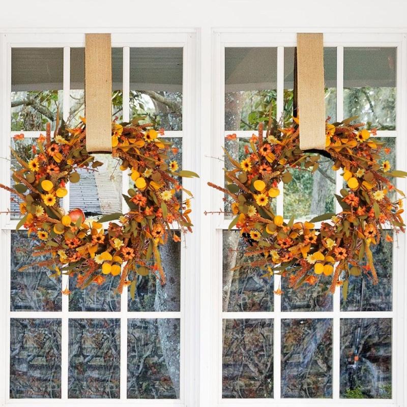 Artificial Wreath Thanksgiving Wreath for Front Door Window Hallway Farmhouses Thanksgiving Centerpieces Decoration