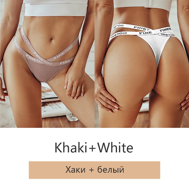 FINETOO 2Pcs/set Women Panties Sexy Thongs Cotton Underwear Letter G-string Panties Cross Belt Ladies Soft Low Waist Thongs Female Briefs Lingerie