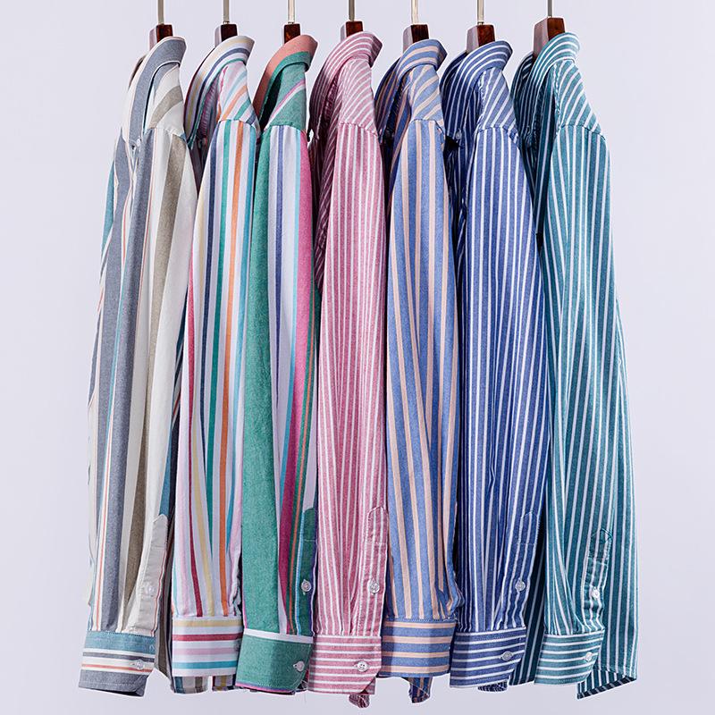 Базовая оксфордская рубашка для мужчин с длинным рукавом, хлопковая, однотонная, повседневная, в клетку, в полоску, для социальных и деловых мероприятий, мужская