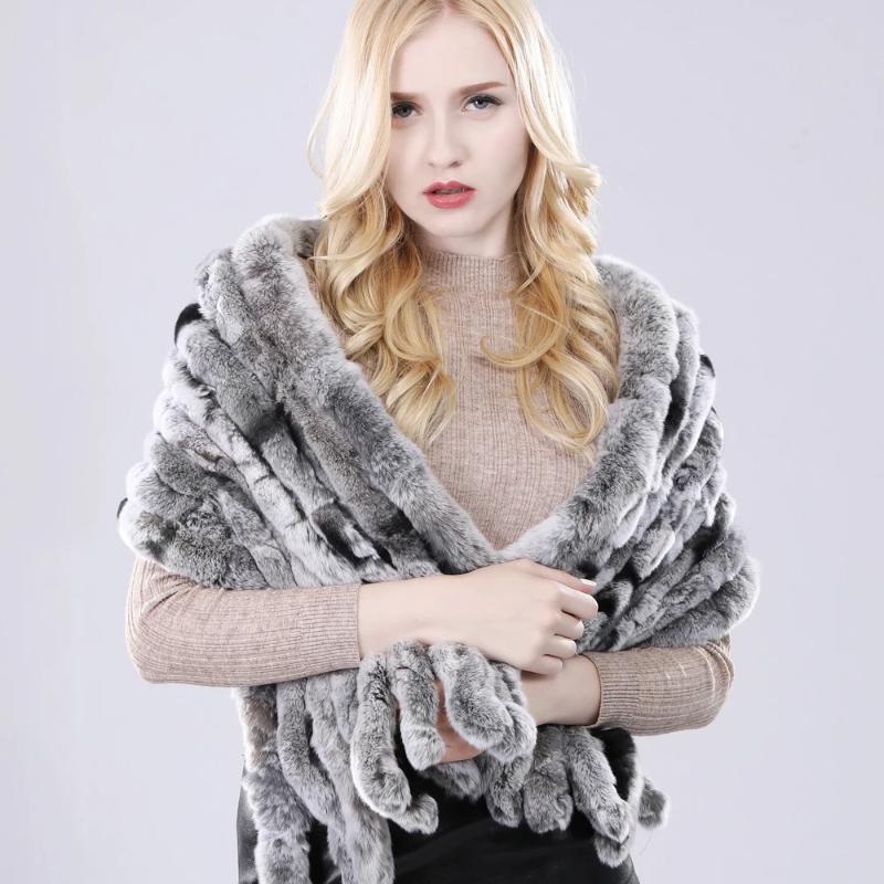 Зимний женский шарф-шаль ручной вязки из натурального меха кролика рекс, натуральный мягкий шарф из меха кролика рекс, женский длинный шарф из натурального меха, пончо
