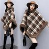 Sleeveless Bat Shirt Plaid Cloak Shawl Women's Pullover Fur Collar Ring Warm Cloak Jacket