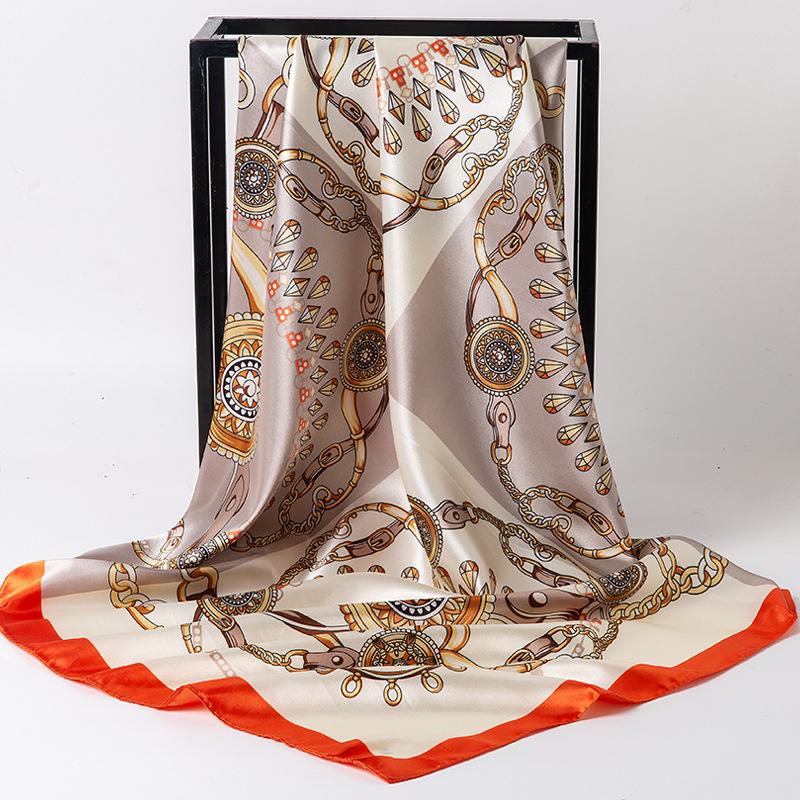 Spring/Summer New Women'S Silk Scarf 90 * 90cm Simulated Silk Twill Square Scarf Fashion Printed Large Square Scarf Professional Scarf