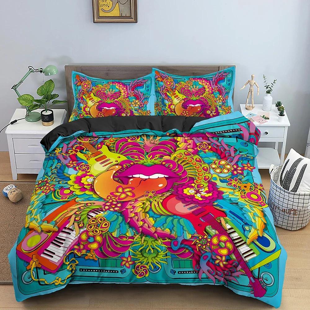 Набор Пододеяльников с Рисунком Грибов Триппи Дизайн Хиппи Психоделический Набор Постельного Белья Чехол на Одеяло Одеяло Покрывало Односпальный Двуспальный Queen King