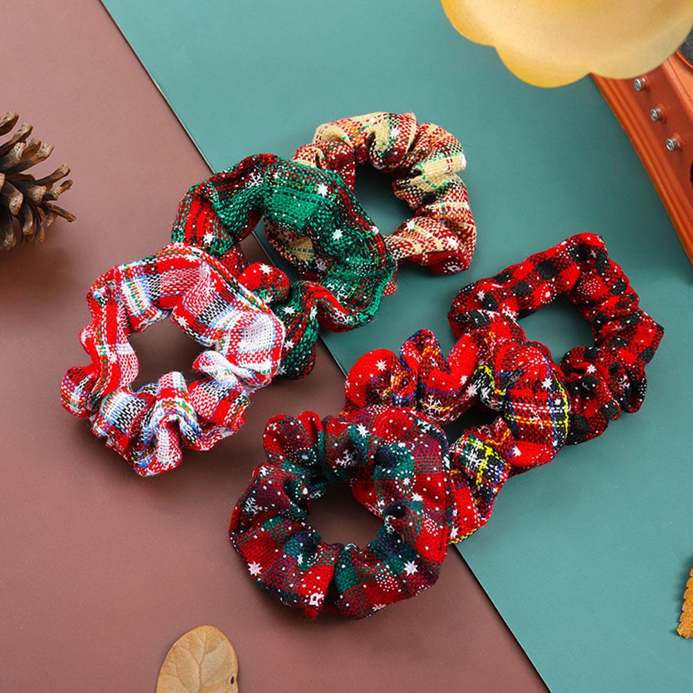 Simple Versatile Christmas Hair Band Colorful Grid Pattern Hair Rope Rubber Band High Elastic Hair Tie Headwear for Women