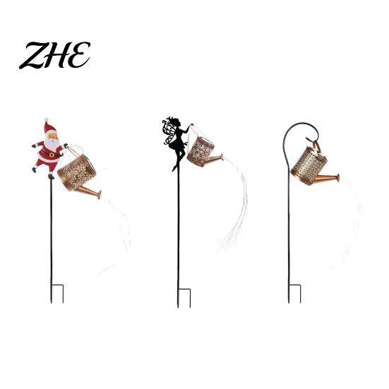 Waterproof Solar Path Lighting Christmas Santa Kettle Light, Solar-Powered Claus Watering Can Stake Lamp Metal Yard Ornaments for Gift with