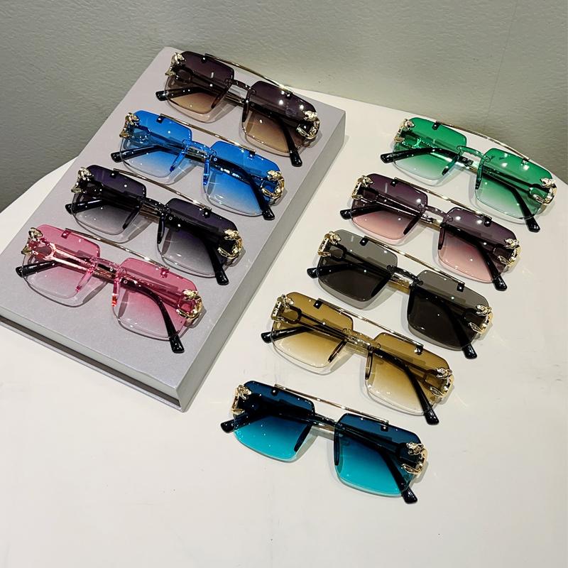 Квадратные солнцезащитные очки без оправы Мужские Модные Винтажные Двойная переносица Оттенки Женские Трендовые Дизайн Роскошного бренда Градиентные Солнцезащитные очки