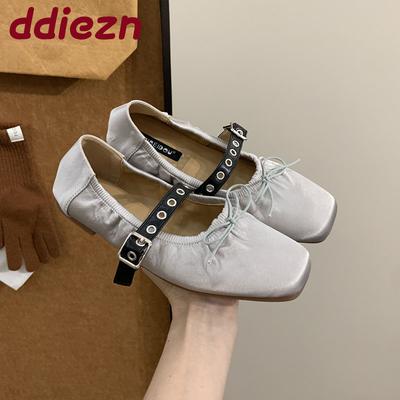 Мода Мода Шелковые Женские Балетки С Обувью Неглубокие Женские Обувь С Бантом-Бабочкой Ремешок с Пряжкой Женские Туфли Мэри Джейн Балетки