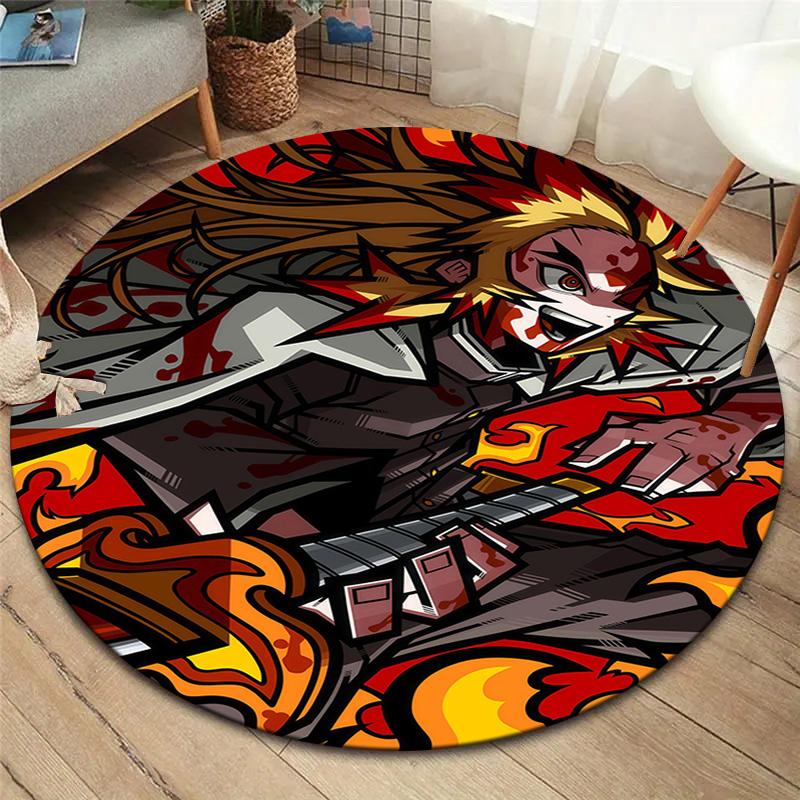 Demon Slayer Round Area Rug Carpet Rug For Living Room Bedroom Sofa Playroom Decor Nonslip Floor Mat