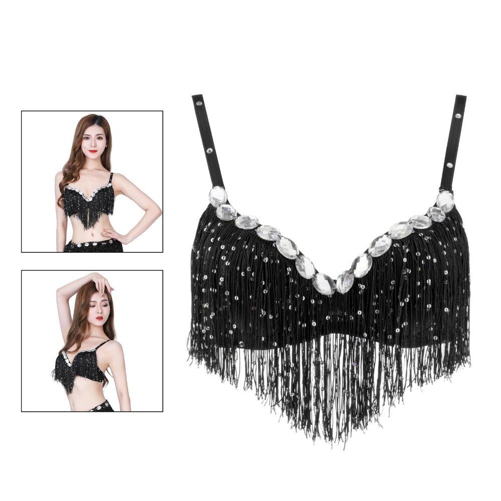 Топ для танца живота со стразами и кисточками, топ на бретельках через шею, бюстгальтер для танца живота, модный ночной клуб