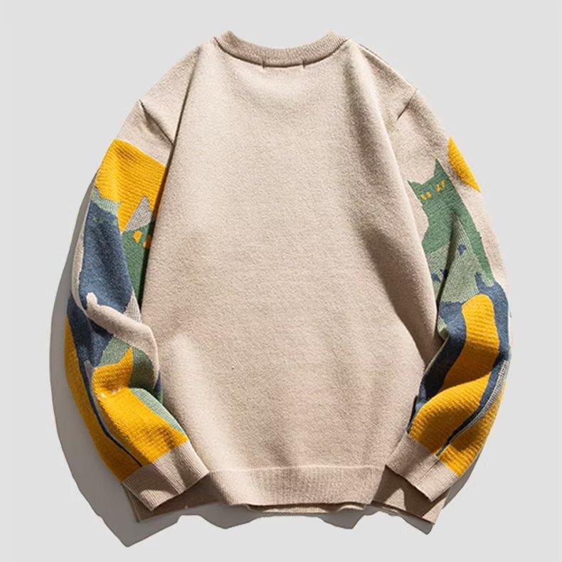 Autumn Knitted Sweater Men Women Winter Harajuku Cartoon Full Cat Print Pullover Vintage Causal Loose Sweaters Streetwear