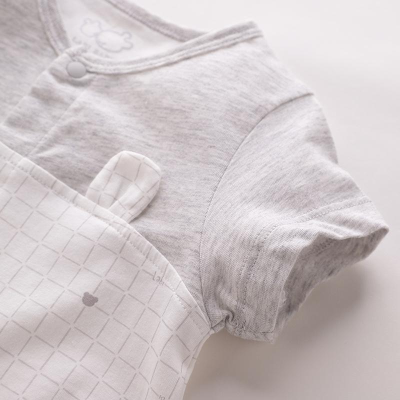 Rabi Jumpsuit Baby Summer Short-Sleeved Cute and Fun Checkered Gray Tone Hoodie Crawling Clothes