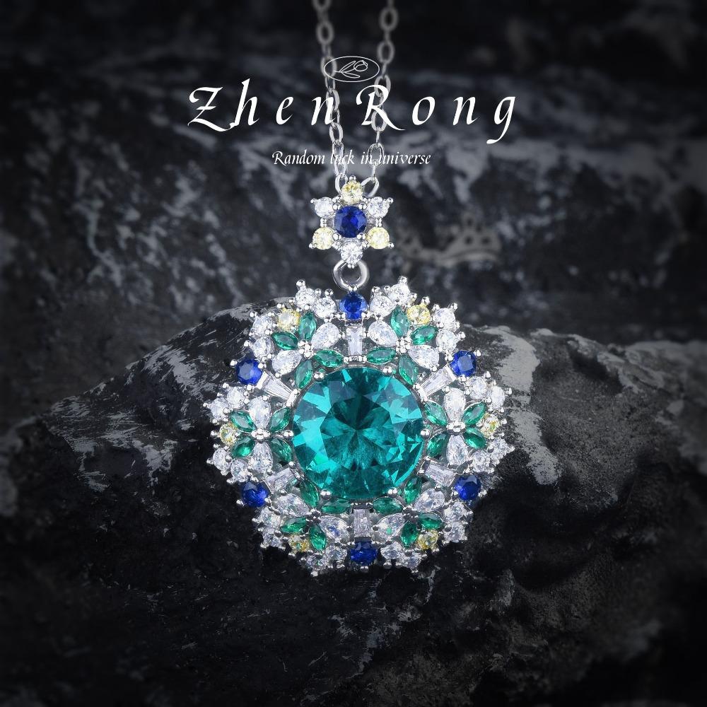Royal Style Emerald Necklace Heavy Duty Imported High Carbon Diamond Floral Pendant Jewelry Set for Women