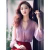 New Shirt Popular Fashion Purple Chiffon Long-sleeved Shirt
