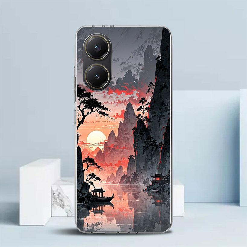 Чехол в китайском стиле с рисунком тушью, мягкая обложка для Xiaomi Poco F7 Ultra X7 X6 X5 Pro M7, чехол для телефона Redmi 15 15C 13 13C 12 12C 10 10C