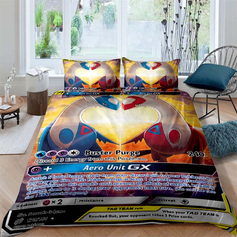 Pokémon Charizard Print 3-Piece Bedding Set — 10 Sizes Available — King-Size Pillowcases, Adult Bedspread, Bedroom Bedding Set