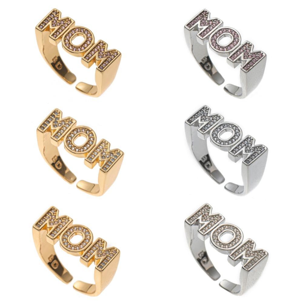 Aesthetic Zircon Letter Ring Zinc Zinc Alloy Gift for Mother's Day Trendy MOM Ring Overlay