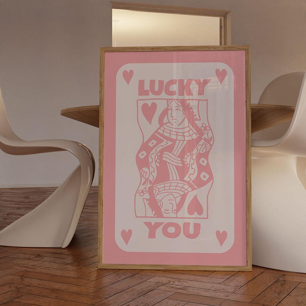 Розовый модный ретро-постер Lucky You Guest Check You Look So Good Эстетическая картина на холсте Скандинавские принты Настенная картина Декор