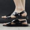 Летние мужские сандалии из натуральной кожи, модные высококачественные туфли на плоской подошве, дышащая повседневная обувь, черные пляжные тапочки