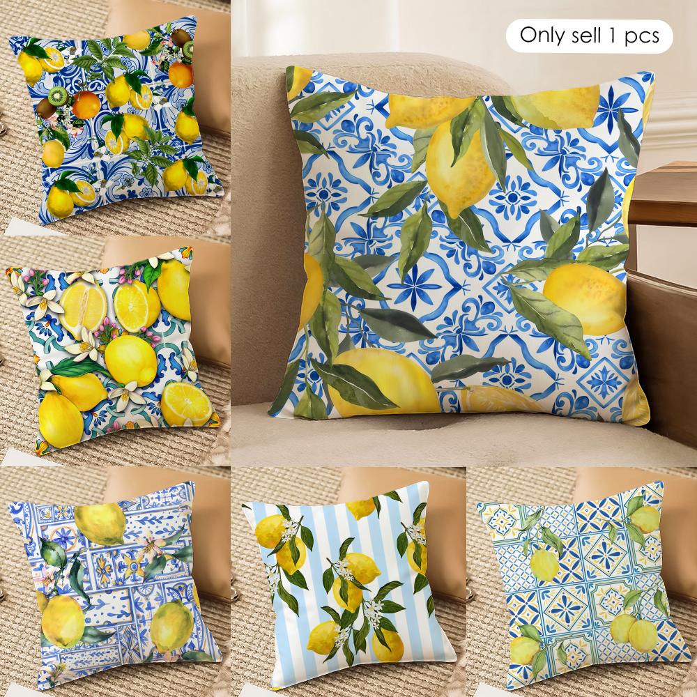 Lemon Art Design fashion Cushion Cover Silky Short Plush Invisible Zipper Dustproof Sofa Pillow Case for Home Decor