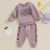 Комплект одежды для новорожденных девочек, 6 мес, 12 мес, 18 мес, 24 мес, 3 года, пуловер с длинными рукавами и леопардовым принтом, брюки на бретельках, комплект из 2 предметов