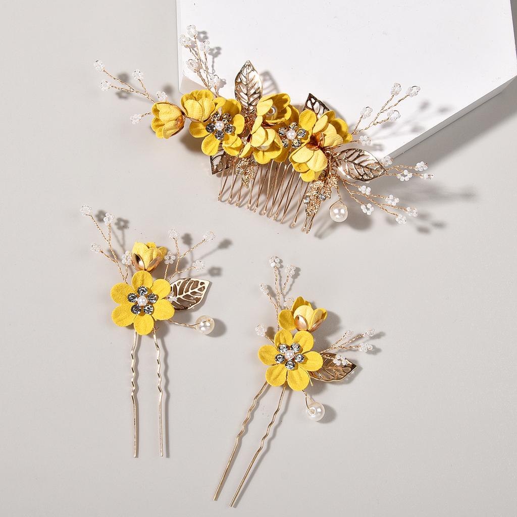 Japanese and Korean Wedding Bridal Hair Accessories Europe America Cross Border Blue Comb Hairpin Three Combination Set