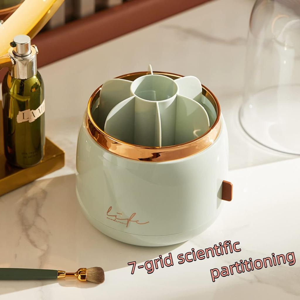 Makeup Organizer and Storage Cosmetic Brush Holder Bucket Rotatable Multigrid Partition Waterproof and Dustproof Makeup Storage Box Dressing Table