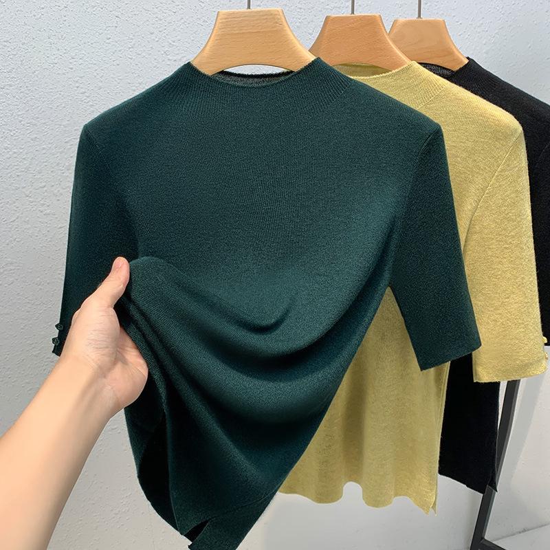 Five-quarter-sleeved Autumn Women's Clothing New Women's Clothing Medium-sleeved Top Semi-turtleneck Bottoming Shirt Women