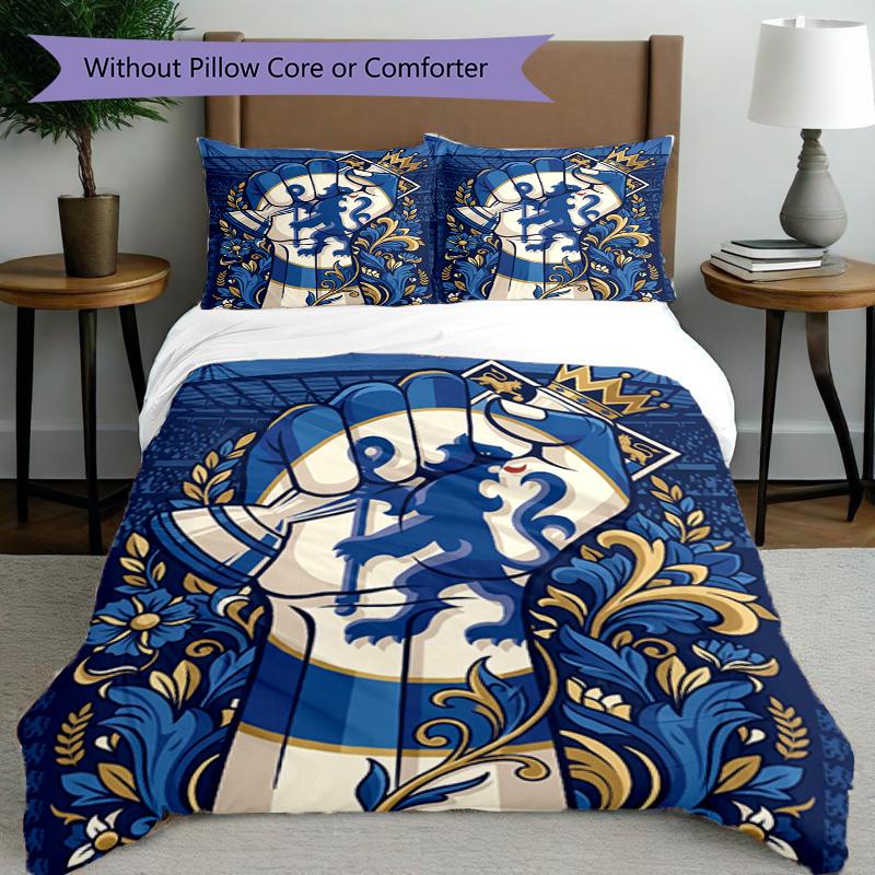 3pcs Duvet Cover Set (1*Duvet Cover + 2*Pillowcase, Without Core), Chelsea Football Club Print Bedding Set, Bedroom Decor, All‑Season, Birthday Gift