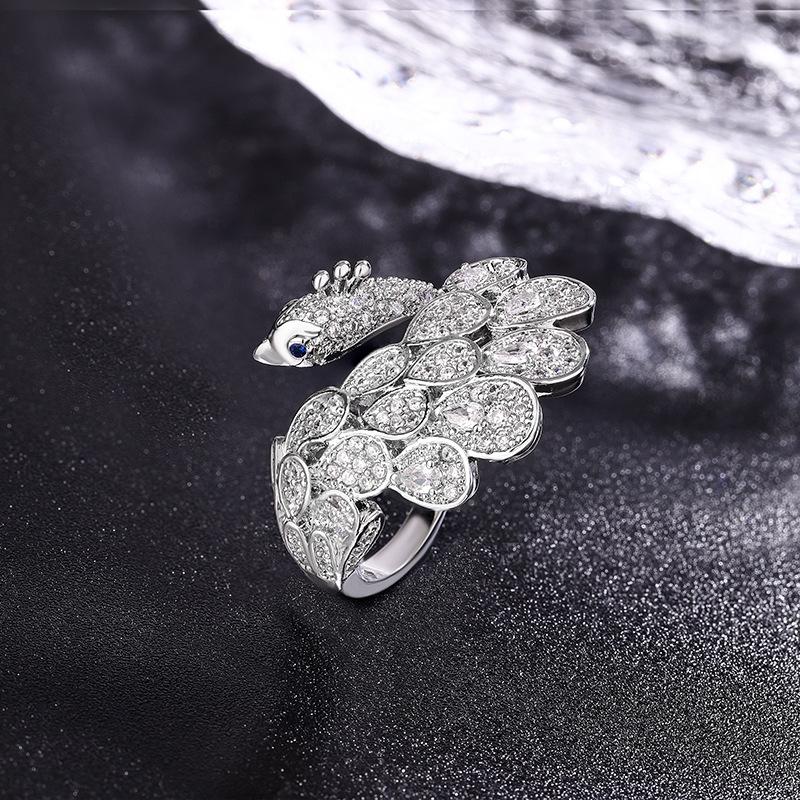 2025Hot Sale Exquisite and Elegant Kingfisher and Peacock Open Ring European and American trendy animal bird ring