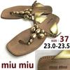Miu Miu Italy Leather Thong Sandals Women’s 37 23.0-23.5 Gold Flat Shoes(USED)
