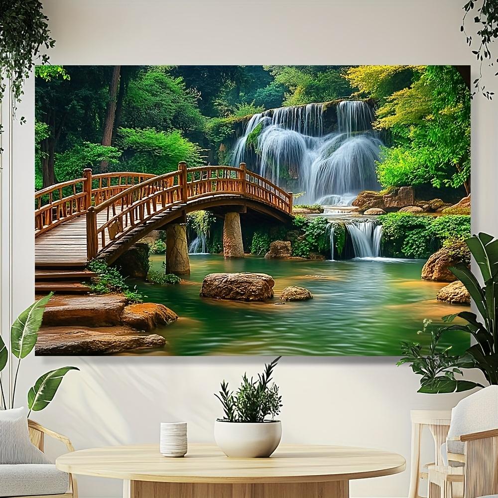 Natural scenery mountains rocks waterfall green plants banner background suitable forgarden decorationactivitiesor taking photos