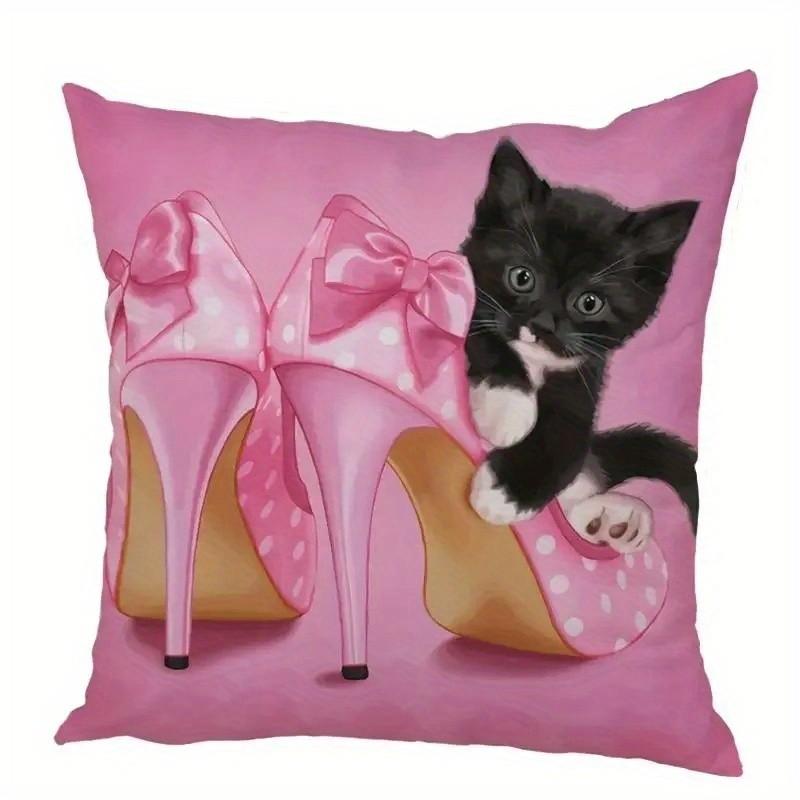 Cute Pets and Pink Accessories Throw Pillows Pattern Cushion Cover Suitable for Sofa Bedroom Car Pillow Cover